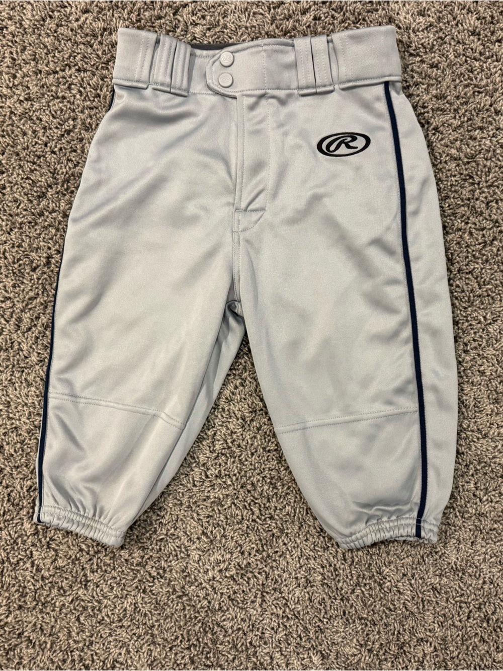 Rawlings Gray Youth Short Baseball Pants with Navy Blue Piping